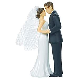 Elegant Bride & Groom Wedding Cake Plastic Topper with White Mesh Veil - 4.5", 1 Piece | Perfect for Engagement Parties, Bridal Showers & Anniversaries