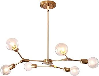 KCO Lighting Modern Sputnik Chandelier Brushed Brass Hanging Lamp Industrial Flush Mount Ceiling Light Fixture Adjustable Hanging Lamp for Living Room (6 Lights Gold)