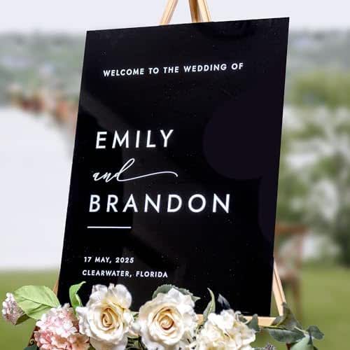 Welcome Sign for Wedding - Elegant Crystal Clear Acrylic - Personalized With Your Name & Date - Sophisticated Modern Signs for Ceremony or Reception - Timeless Family Keepsake