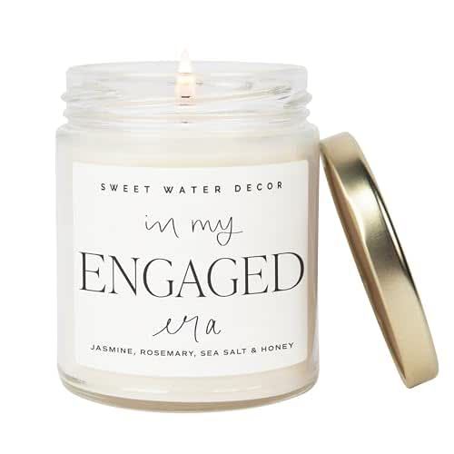 Sweet Water Decor In My Engaged Era Candle - Jasmine, Rosemary, Sea Salt, and Honey Scented Candle - 9 oz Soy Candle in Clear Jar with 40+ Hours Burn Time - Engagement and Bridal Shower Gifts for Her