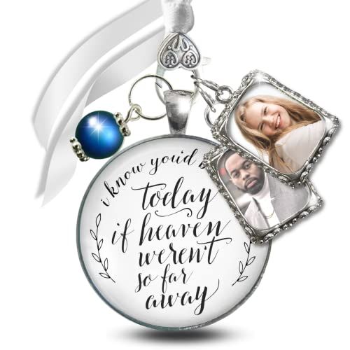 Wedding Bouquet Charms Memorial Photos I Know You'd Be Here Today If Heaven Honor Any Loved One Something Blue Bead Bead 2 Frames Silvertone Jewelry White Glass Pendant Bridal Floral DIY Picture