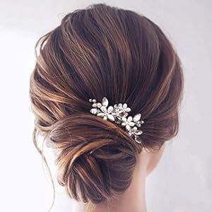 JAKAWIN Bride Wedding Pearl Hair Pins Flower Hair Piece Rhinestone Bridal Hair Accessories for Women HP065 (Silver)