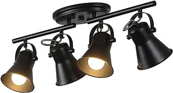 KEESFU 4-Light Track Lighting Kit,Black Semi Flush Mount Ceiling Light with 4 Rotatable Light Heads,Modern Accent Lighting for Livingroom,Bedroom,Hallway,Art Wall,Bathroom,Kitchen.(4-Light)