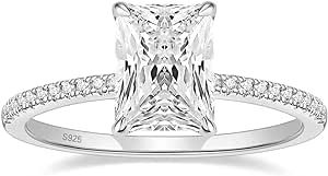 EAMTI 3CT 925 Sterling Silver Engagement Rings Radiant Cut Solitaire Cubic Zirconia CZ Wedding Promise Rings for Her Wedding Band for Women Size 3-11