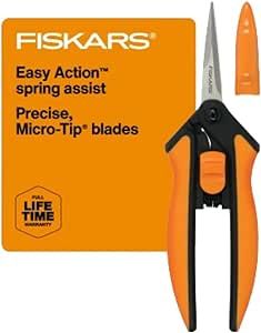Fiskars Micro-Tip Pruning Snips - 6" Garden Shears with Sheath and SoftGrip Handle - Yard and Garden Tools - Orange/Black