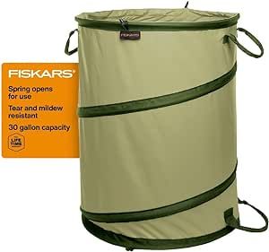 Fiskars Kangaroo Collapsible Garden Bag - 30 Gallon Lawn and Leaf Bag - Container for Lawn Care and Gardening - Green