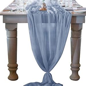 Socomi 10ft Dusty Blue Chiffon Table Runner 29x120 Inches Wedding Runner Sheer Thanksgiving Christmas Bridal Shower Decorations