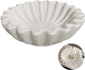 White Curvy Ruffle Decorative Bowl - Home Decor Accents for Living Room Styling, Coffee Table, Bookshelf, and Console Table Styling - Entryway Table Decor - Resin Medium- (10" Wide)