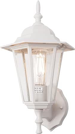 Gruenlich Outdoor Wall Lantern, Wall Sconce as Porch Lighting Fixture with E26 Medium Base, Aluminum Housing Plus Glass, Water-Proof, Bulb Not Included, White Finish, 1 Pack