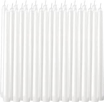 30 Pack Tall Taper Candles - 10 Inch White Dripless, Unscented Dinner Candle - Paraffin Wax with Cotton Wicks - 7.5-8 Hour Burn Time