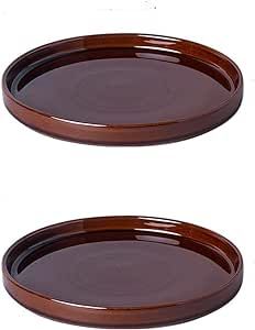 Ceramic Plant Saucer 5.5 Inch, 2 Pack Round Plant Saucers for Indoors/Outdoors, Flower Pot Saucers for Holding Water Drips, Ceramic Plant Water Trays for pots Planter, Bird Bath Bowls (Brown)