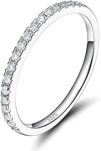EAMTI 2mm 925 Sterling Silver Wedding Band Cubic Zirconia Half Eternity Stackable Engagement Ring Size 3-13
