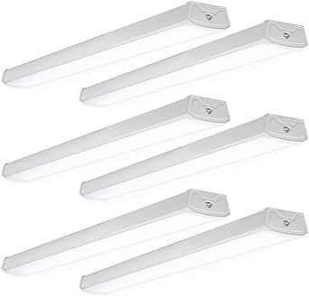 Sunco Lighting 6 Pack LED Wraparound Light Fixture 4FT, Garage Ceiling Lights, Linkable 40W=300W, 3500 LM, 5000K Daylight, Hardwired, Surface Mount, Workshop Utility Light ETL Energy Star