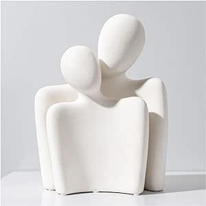 Hugging Couple Statues Ceramic Lover Figurine Characters Coffee Table Decor (White)