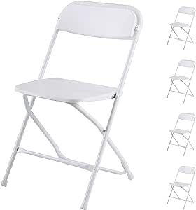 Sandinrayli 5 PCs Plastic Folding Chairs White Commercial Quality Outdoor Wedding Party Chairs