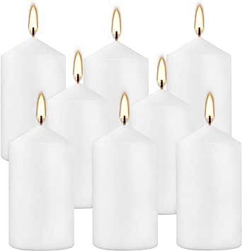 2x4 High White Pillar Candles, Set of 8, Unscented. Bulk Buy. Ideal for Wedding, Emergency Lanterns, Spa, Aromatherapy, Party