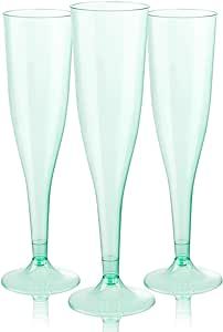 WDF 36 Pack Clear Green Plastic Champagne Flutes - 7OZ Green Champagne Flutes Plastic, Champagne Glasses Disposable for Party & Wedding