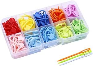 Stitch Markers 10 Colors Knitting Crochet Locking 120/160Pcs Stitch Needle Clip Counter with 3 Plastic Needle Randomly (Multicolor-120 pcs)