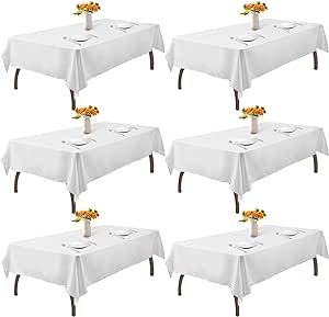 6 Pack Rectangular White Tableclothes, 60x102 Inch for 6 Foot Table, Polyester Tablecloth for Weddings, Parties, Camping (White)