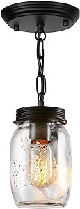 Glass Mason Jar Light Fixtures, 1-Light Kitchen Island Pendant Lighting Farmhouse Light Fixture Close to Ceiling Light for Kitchen Barn Farmhouse Dining Room Hallway Stairway