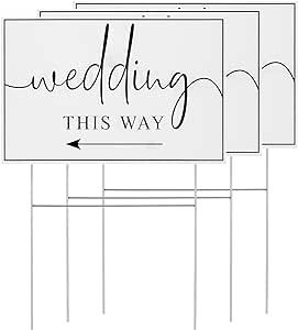 Wedding Direction Arrow Signs, 3 Packs Wedding This Way Plastic Signs with H Stakes, Double-Sided Printed Arrows Wedding Signs, Wedding Directional Arrow Lawn/Yard Signs Decorations, 18x12in