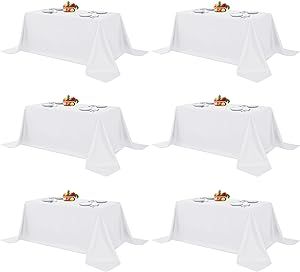 Fitable White Table Clothes for Rectangle Tables, 6 Pack - 90 x 132 Inch - Reusable and Elegant Tablecloths, Polyester Fabric Table Covers for Wedding, Party, Banquet, Formal Events