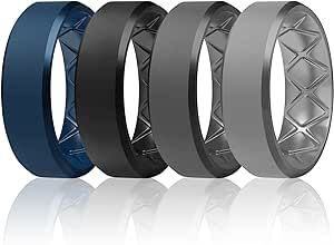 Egnaro Silicone Ring Men, Inner Arc Ergonomic Breathable Design, Mens Silicone Wedding Band 4 Rings / 1 Ring Rubber Wedding Bands, 9mm Wide-2.5mm Thick
