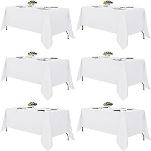 Fitable White Rectangle Tablecloths for 6 Foot Tables, 6 Pack - 70 x 108 Inches - Stain Resistant and Washable Table Clothes, Polyester Fabric Table Covers for Wedding, Party, Banquet, Buffect