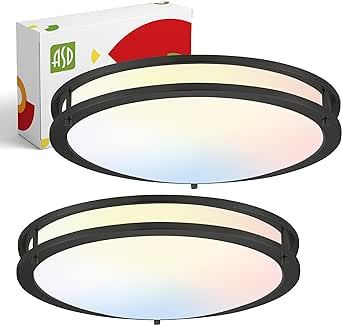 ASD LED 18 Inch Flush Mount Ceiling Light Fixture | 28W 120V 2250LM 3000K/4000K/5000K Switch | Dimmable, Anti-Rust, Energy Star, ETL Listed | Garage Lights Ceiling LED, Hall Light | Black, 2 Pack