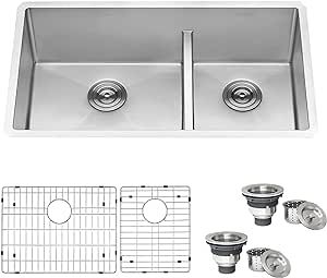 Ruvati 33-inch Low-Divide Undermount Tight Radius 60/40 Double Bowl 16 Gauge Stainless Steel Kitchen Sink - RVH7419