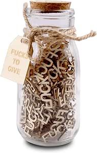 Jar of Fucks Gift Jar, Fucks to Give, Wooden Cutout Letter Piece Gag Funny Gift Jar for Valentines Day, Bad Mood Vent, Wooden Funny Office Desk Decor, Gift for Friends Coworkers…