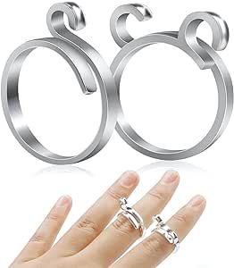 2 PCS FIVEIZERO Adjustable Knitting Crochet Loop Ring,Brass Open Yarn Guide Crochet Ring for Faster Knitting Yarn Guide Finger Holder Knitting Thimble for Crocheters,2 Styles(Silver)