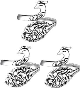 (3PCS) Adjustable Knitting Loop Crochet Loop Ring Knitting Accessories,Peacock Open Finger Ring,Adjustable Braided Ring for Faster Knitting