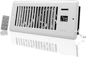 4" x 10" Super Quiet Register Booster Fan - Upgrade Smart Register Vent with Ionizer and Dual Intelligent Thermostat Control - Cooling Heating Vent Fan Booster (410White)