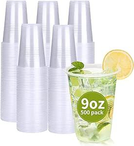 RACETOP 500 Pack 9 oz Plastic Cups, Clear Disposable Plastic Cups Bulk, Cold Drinking Party Cups, Transparent for Wedding,Thanksgiving, Christmas, Party