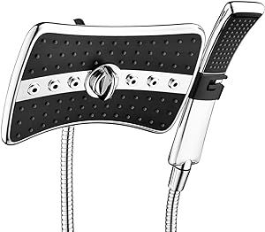 BRIGHT SHOWERS Dual Shower Head Combo Set, Handheld Showerhead Rainfall Shower Head Combo with Black Face, 60 Inch Long Stainless Steel Shower Hose, Chrome