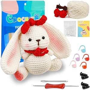 Crochet Kit for Beginners, Crochet Starter Kit with Step-by-Step Video Tutorials, DIY Knitting Supplies Crochet Animal Kit for Beginners Cute Bunny