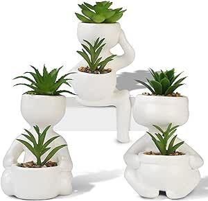 Fake Succulent Plants Artificial, 3 PCS Artificial Plants Indoor for Home and Office Decor, Small Fake Plants Mini Potted Succulents for Bathroom Desk Shelf Room Decor Aesthetic (White)
