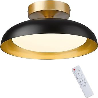 Flush Mount Ceiling Light with Remote,12-inch LED Ceiling Light Fixture, Black and Gold Finish,18W/700lm Dimmable Lighting for Bedroom,Kitchen,3000K-6000K Adjustable, KDCL01-BK-RM