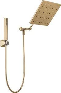 DELTA FAUCET 10-inch Raincan Shower Head and Hand Held Shower Combo, Gold Square Shower Head, Rainfall Shower Head, Hand Shower, High Pressure Shower, 1.75 GPM Flow Rate, Champagne Bronze 75527-CZ