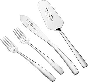 AW BRIDAL Silver Cake Cutting Set for Wedding with Forks, Mr Mrs Engraved Wedding Cake Knife Set Pie Dessert Servers Engagement Bridal Shower Gifts for Couples