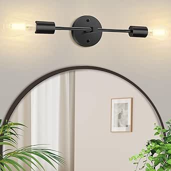 2-Light Black Bathroom Light Fixtures, Vanity Lights Wall Sconces for Bathroom, Bathroom Lighting Over Mirror, Industrial Indoor Wall Lamp for Bedroom, Hallway, Kitchen (Bulbs Not Included)