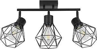 SEEBLEN Industrial 3 Light Track Lighting Kit, Black Flush Mount Wall/Ceiling Spot Lights Fixture, Directional Ceiling Light for Kitchen,Dining Room, Living Room, Hallway, Bathroom, Cabinet, Etc.