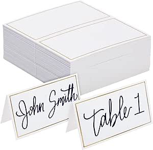 100 Pack Wedding Place Cards for Table Setting, Blank Table Name Cards, Gold Place Cards for Birthday, Banquet, Events, Reserved Seating