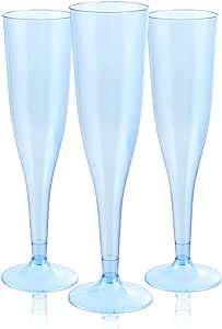 WDF 36 Pack Clear Blue Plastic Champagne Flutes - 7OZ Blue Champagne Flutes Plastic, Champagne Glasses Disposable for Party & Wedding