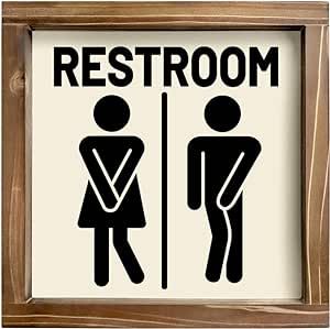 Kas Home Bathroom Decor Rustic Wood Funny Bathroom Wall Decor - Funny Bathroom Signs Apartment Decor for Toilet Bathroom Restroom Wall Hanging Plaque (7" x 7", White-RM)