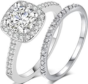 Jude Jewelers Silver Rose Gold 1.5 Carat Wedding Engagement Eternity Bridal Ring Set