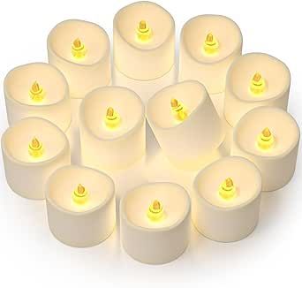 12 Pack Flameless Candles,Easter Basket Stuffers, Battery Operated Candles, Tea Lights for Votive, Flickering Fake Candles, LED Candles for Wedding&Festival(Warm White, Batteries Included)