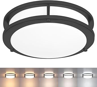 Black Ceiling Light Fixture, 10.31 Inch Flush Mount Light Fixture, 17W Ceiling Lighting for Closet Bedroom Kitchen Bathroom, 2700K/3000K/3500K/4000K/5000K Adjustable Ceiling Lights, ETL Listed