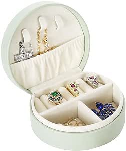 KElofoN Travel jewelry case Travel jewelry box Travel Jewelry Organizer Small Jewelry Organizer Box for Girls Women (Green round)